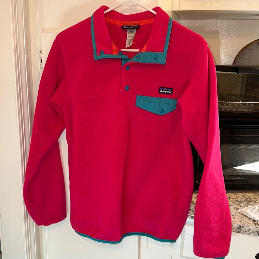Patagonia Synchilla Woman Small pink turquoise pullover jacket like new